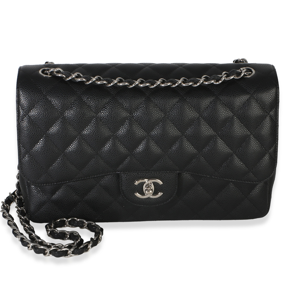 Chanel Black Quilted Caviar Jumbo Double Flap Handbag
